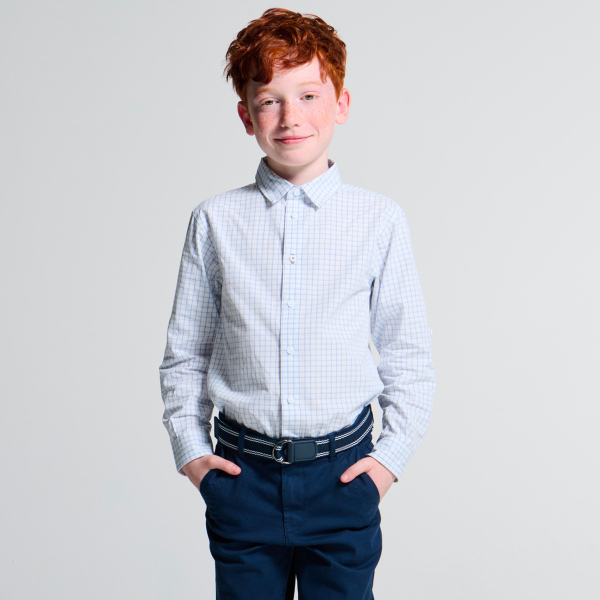 قميص بمربعات صغيرة أزرق فاتح للسيدات